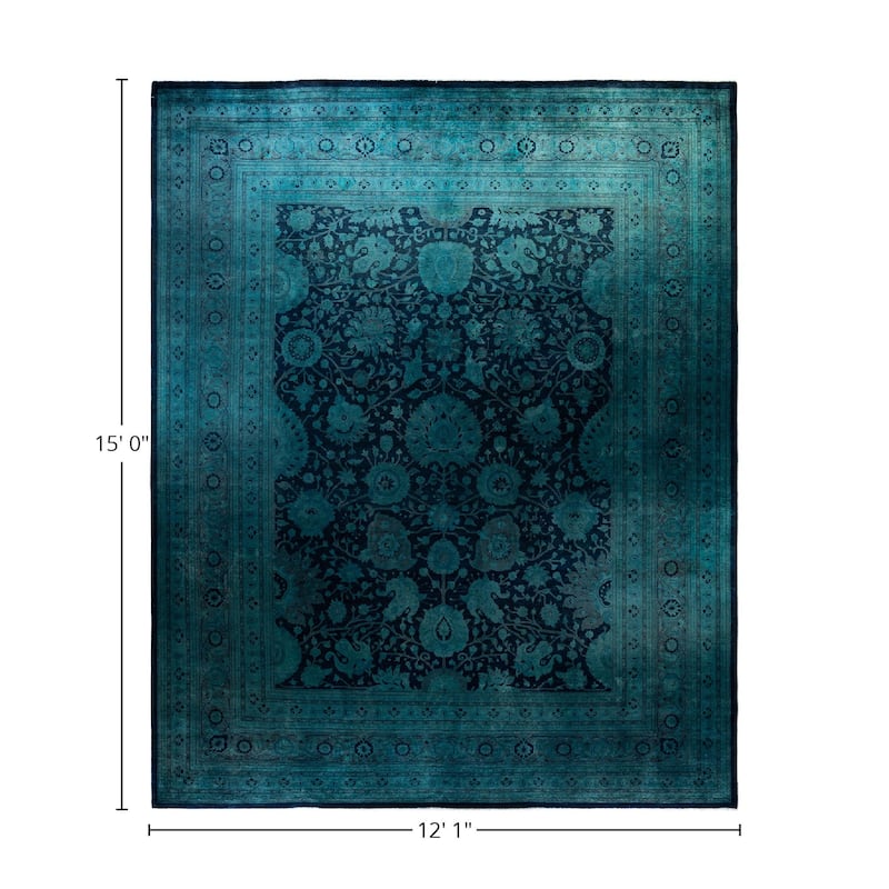 Overton Hand Knotted Wool Vintage Inspired Modern Contemporary Overdyed Navy Area Rug - 12' 1" x 15' 0"