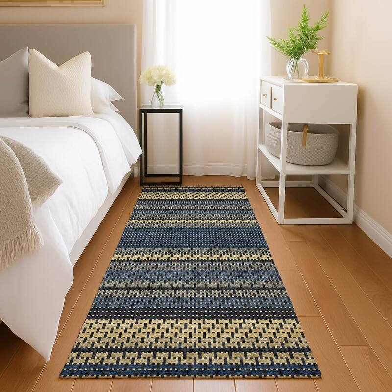 Machine Washable Indoor/ Outdoor Boho Stripe Chantille Rug