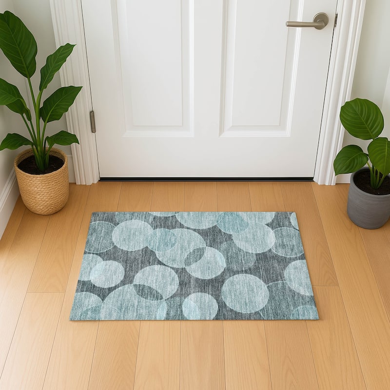Premium Washable Super Soft Contemporary Bubbles Mayfield Rug - Teal - 1'8" x 2'6"