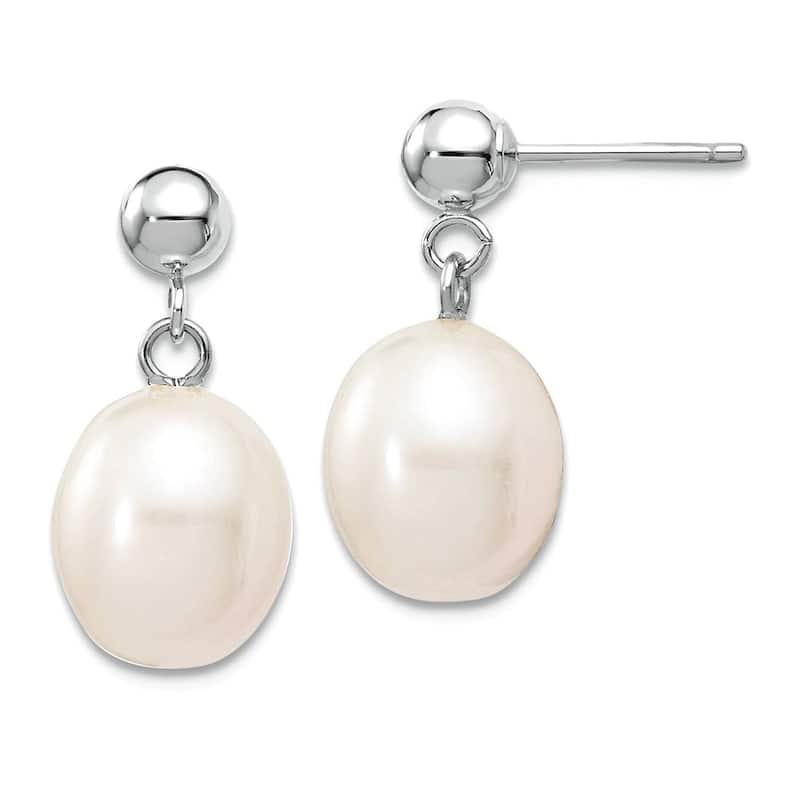 Curata 14k Yellow or White Gold White Freshwater Cultured Pearl Dangle Earrings - 7mm 8mm 9mm