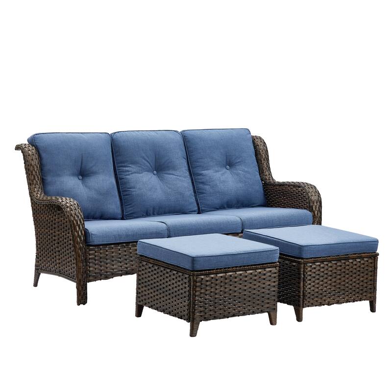 Pocassy 3-Piece Outdoor Wicker Sofa Set with Ottoman