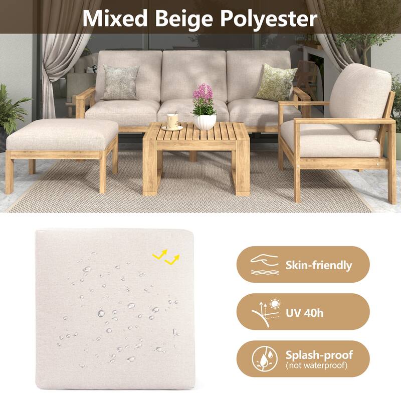 Outdoor Wood Sectional Sofa Set with Water-Repellent Cushions, 3-Piece Patio Sofa Set with Coffee Table and Ottoman