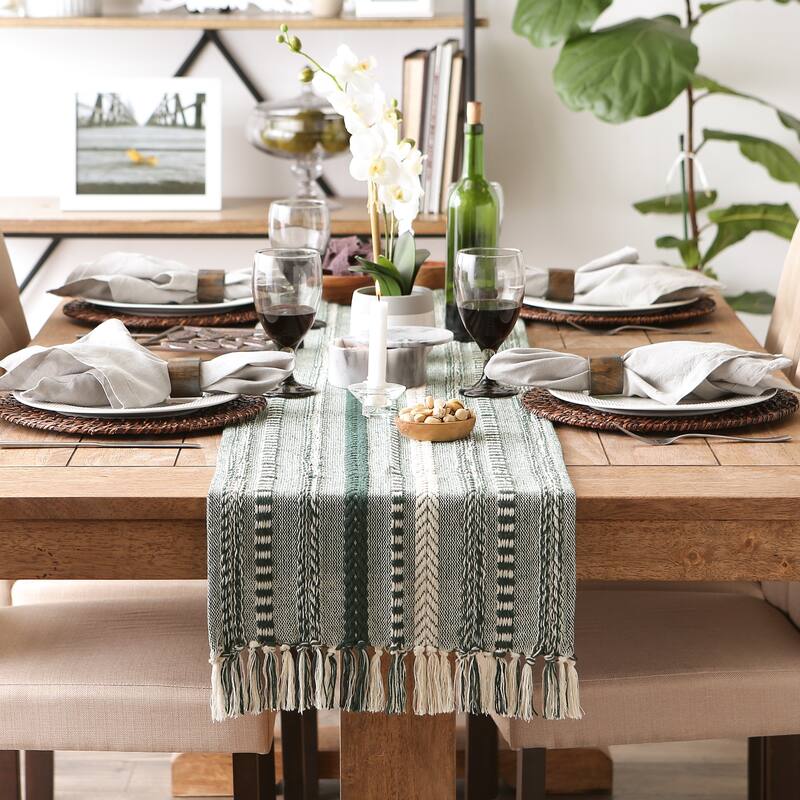 DII Black Braided Stripe Table Runner