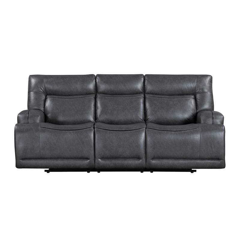 Tito Manual Reclining Sofa, Gray Polyester, 91 Inch, Drop Down Tray