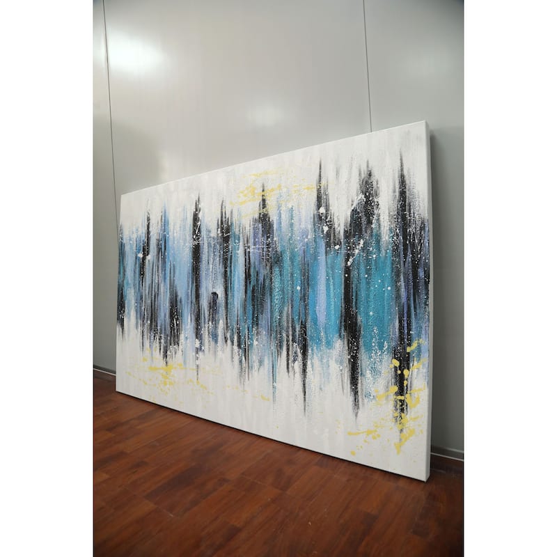 Blue Neutral Cascade Hand Painted Abstract Textured Oil Canvas Wall Art 47" X 31"