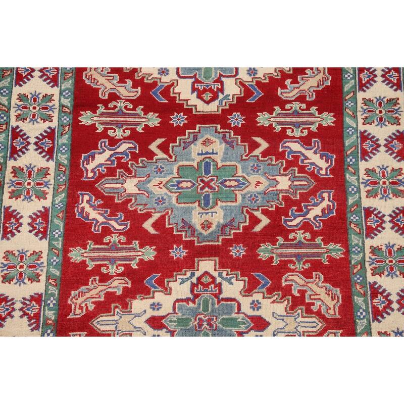 Red Kazak Area Rug Hand-Knotted Oriental Wool Carpet - 4'1" x 5'6"