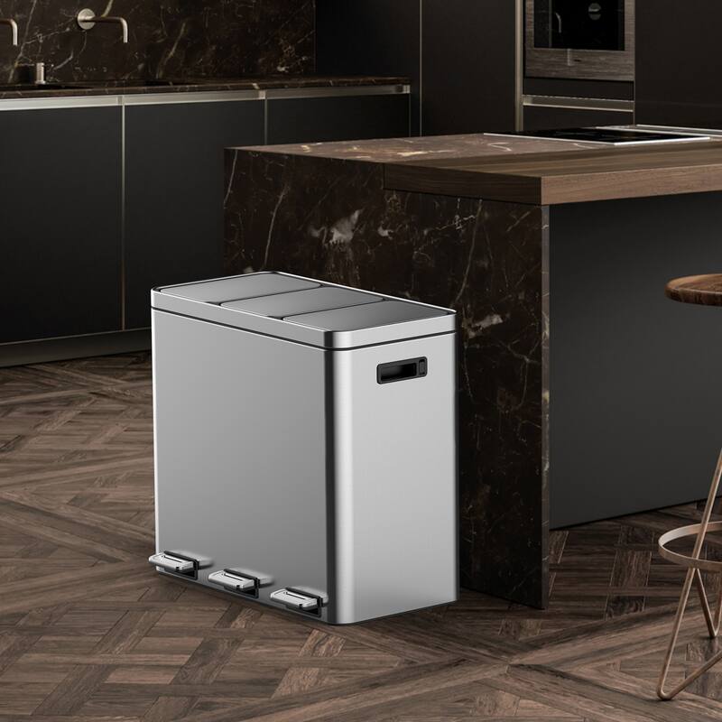 Kitchen Trash Can, 3x5.3 Gallon Garbage Can with Removable Inner Buckets, Step On Pedal