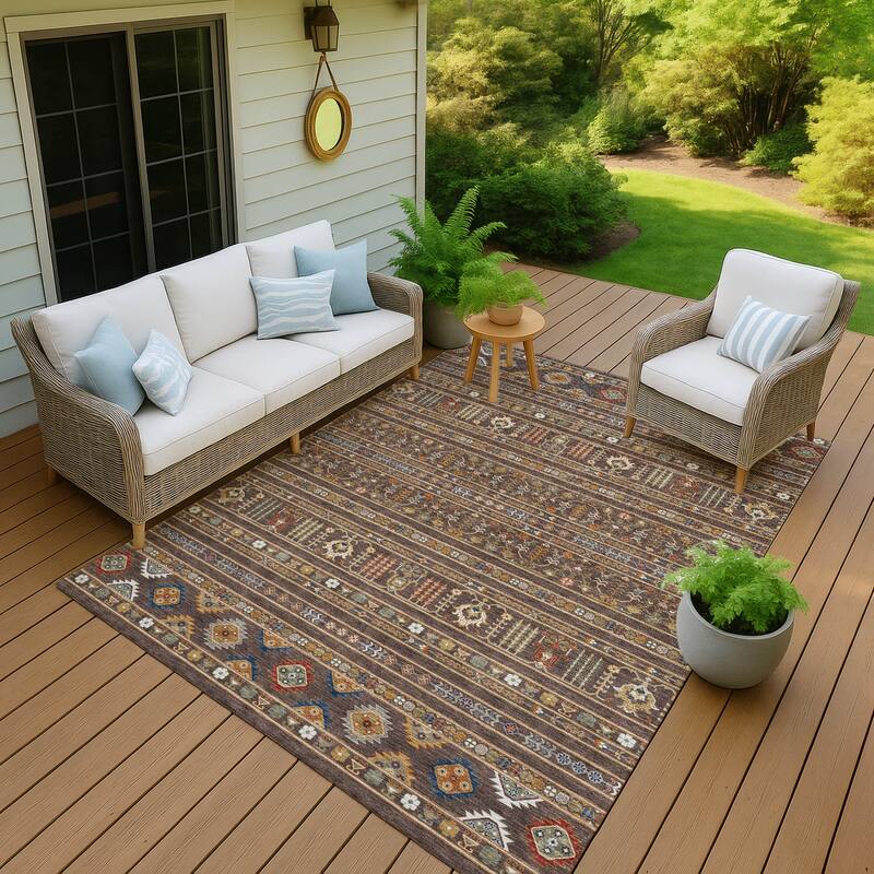 Machine Washable Indoor/ Outdoor Boho Moroccan Chantille Rug - Chocolate - 2'6" x 3'10"