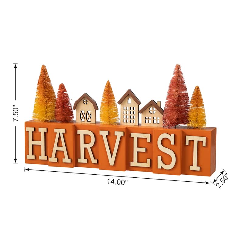 Glitzhome 14"L Fall Harvest Wooden House & Brush Trees Table Decor