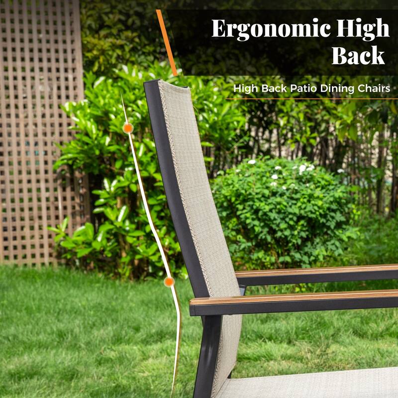MAISON ARTS 4 Pieces Aluminium Stackable Patio Dining Chairs with Wooden Armest