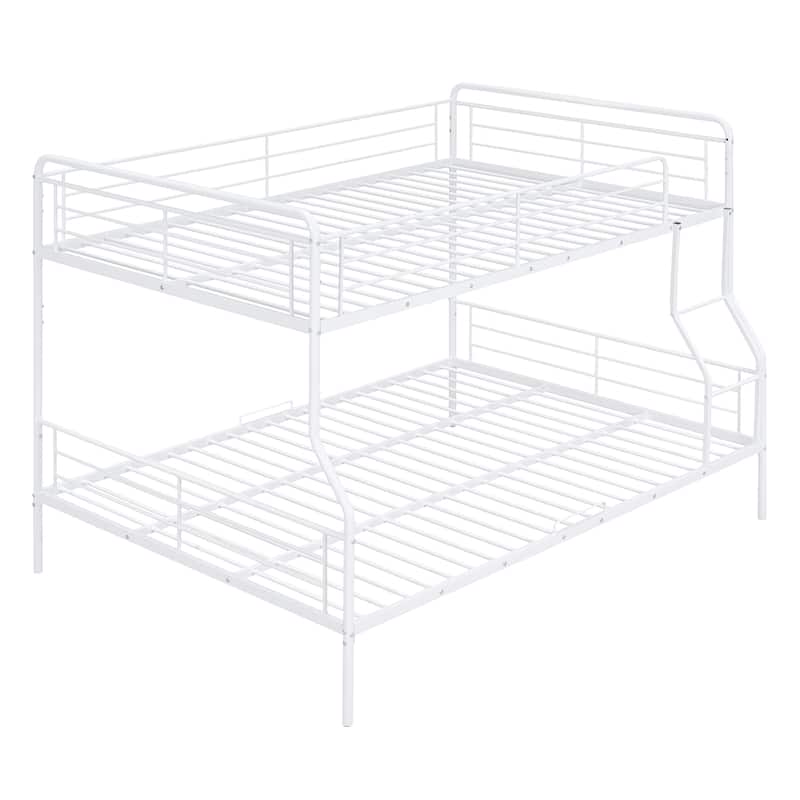 Full XL Over Queen Metal Bunk Bed with Safety Guardrail, White