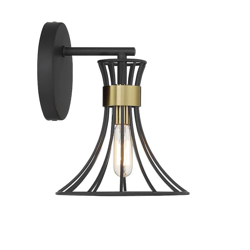 Matte Blackith Warm Brass One Light Wall Sconce from the Breur Collection