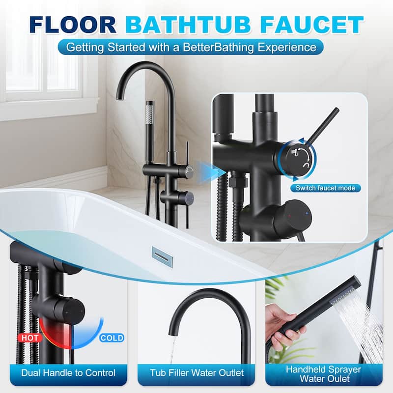 WOWOW Double Handle Freestanding Tub Faucet with Handheld Shower