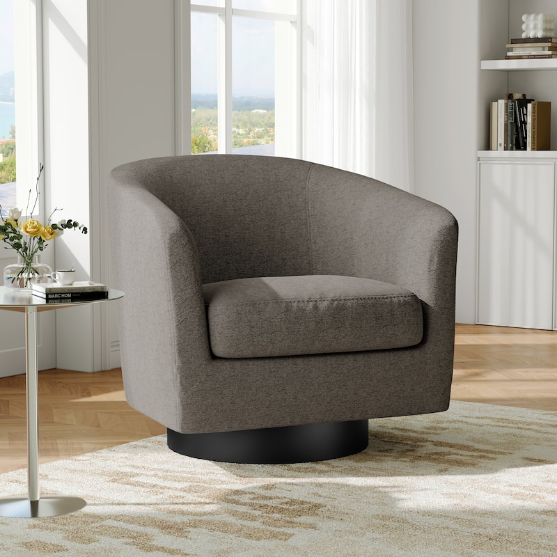 Modern Soft Upholstered Chenille Swivel Barrel Chair - Tan