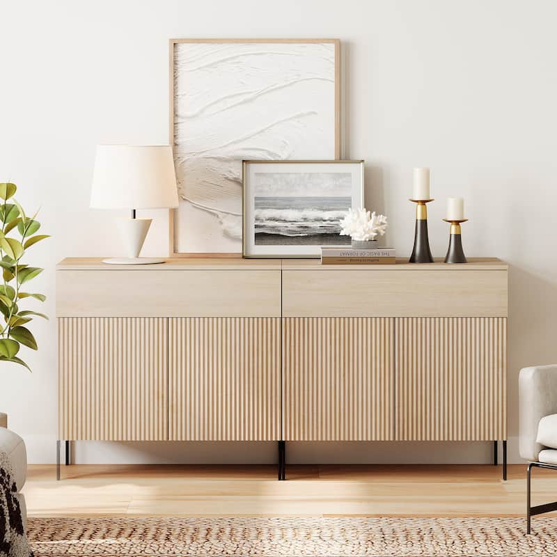 Modern Wood 31.5" Dresser With Reeded Design, Minimalist Dresser Organizer Storage - Beige - 2-drawer