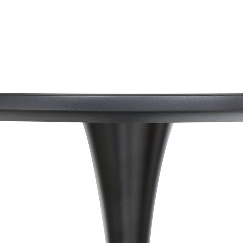 Bristol 35 Inch Mid Century Modern Round Dining Table, Wood Top & Glossy Iron Pedestal Base for Kitchen & Dining Room