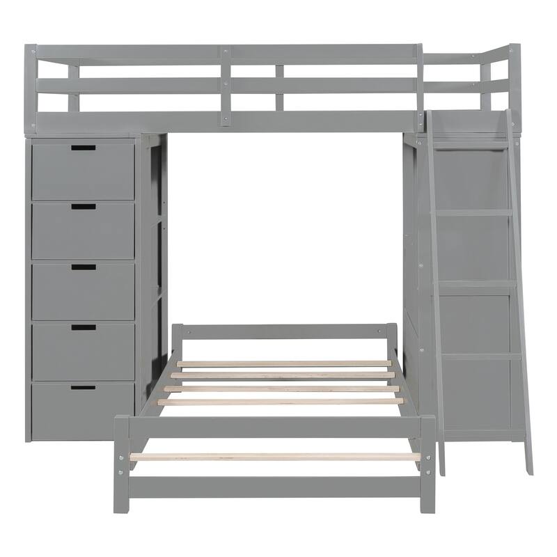 Twin over Twin Bunk Bed with LED Light and USB Ports