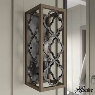 Hunter Gablecrest 1-Light Wall Sconce - Bathroom, Hallway, Bedroom - Modern Farmhouse, Distressed - Damp Rated!