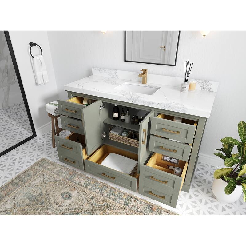 Willow Collection 60 in W x 22 in D x 36 in H Boston Single Bowl Sink Bathroom Vanity with Countertop