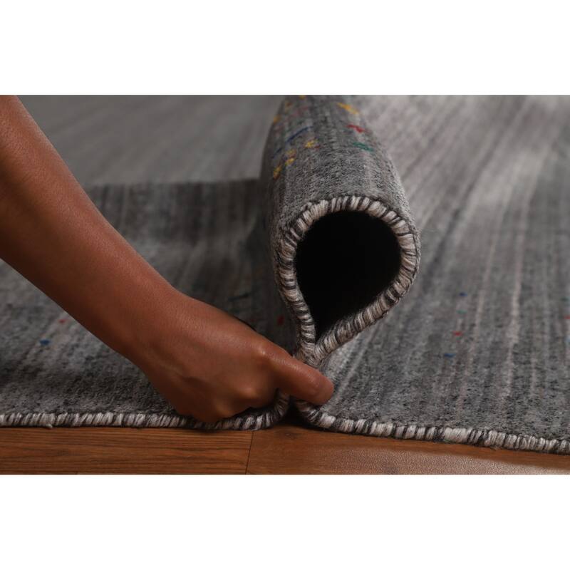Hand Knotted Oriental 100% Wool Carpet Tribal Tribal Greys & Charcoal Gabbeh Area Rug - 9' 11'' X 7' 10''