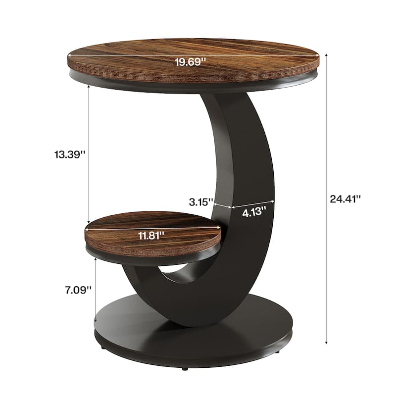 End Table with Storage Shelf, Wood Sofa Side Bedside Nightstand, Accent Snack Table for Living Room Bedroom