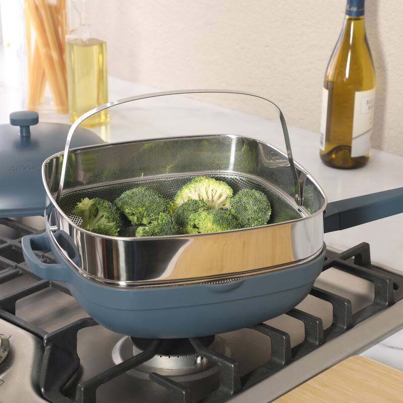 Crock Pot Northvale 5.3 Quart Ceramic Nonstick Sauté Pan with Steamer Basket & Lid, Cast Aluminum Induction Base