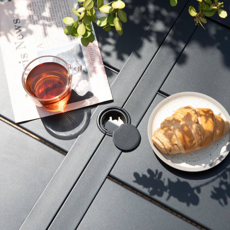 Patio Square Powder-Coated Metal Dining Table with Umbrella Hole
