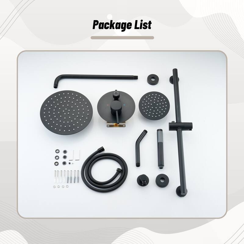 3-Spray Round 10 and 6 in. Dual Wall Mount Fixed and Handheld Shower Head in Matte Black, Valve Included - 10" x 10"
