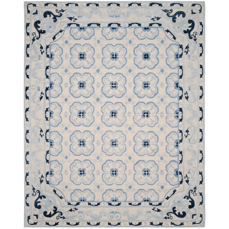 SAFAVIEH Handmade Bella Nursel Modern Floral Wool Rug - 8' x 10' - Ivory/Blue