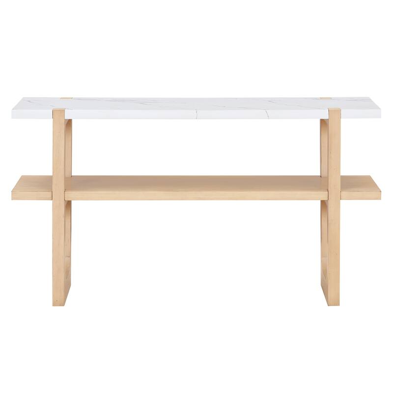 Elegant Console Table with Marble-Effect Top and Versatile Storage Solutions for Entryway and Living Room