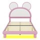 preview thumbnail 8 of 24, Twin/Full Size Upholstered Platform Bed with Cartoon Ears Shaped Headboard and LED Light, Modern Bed Frame with Support Legs