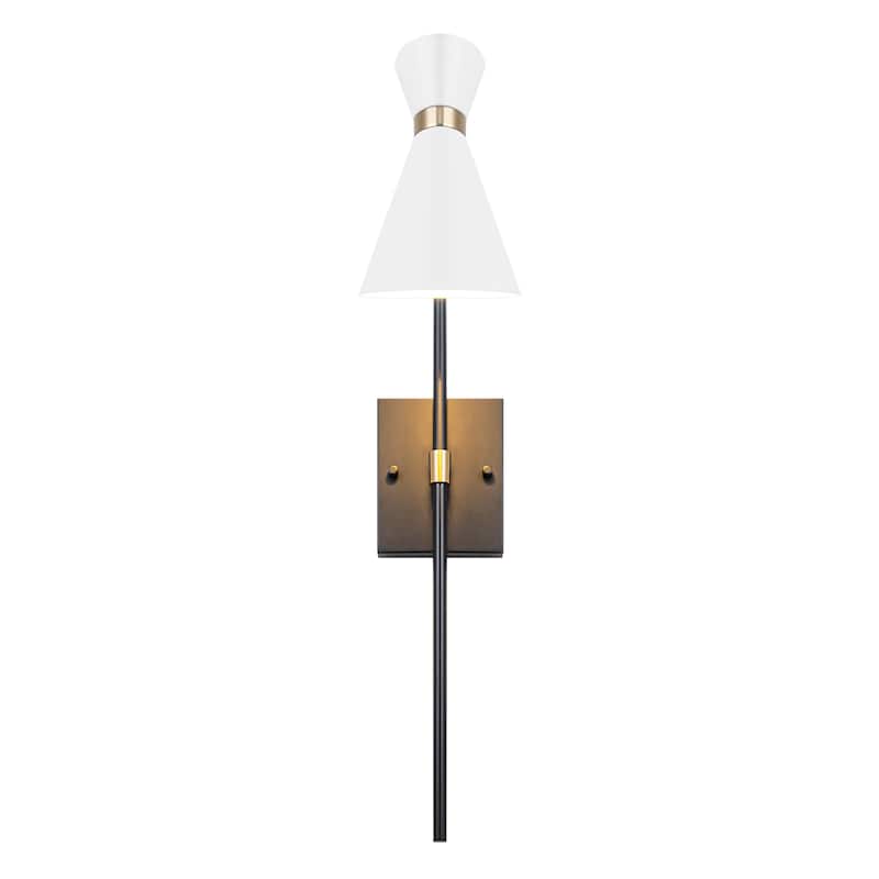 1-Light Black Indoor Wall Sconce with White Cone Metal Shade Modern