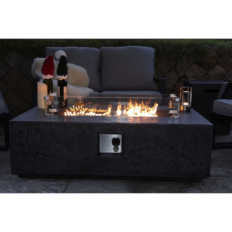 3-Piece Outdoor Propane Rectangle Fire Pit With Tank Table, Wind Glass