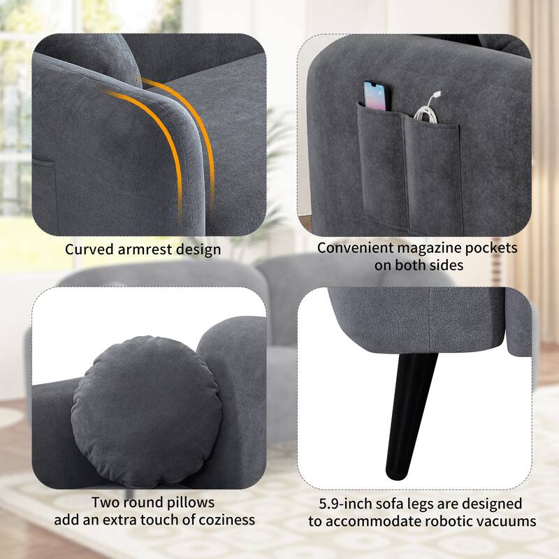 83.9" Chenille Sofa with Storage Pockets, 2-3 Seat Couch for Apartment or Living Room