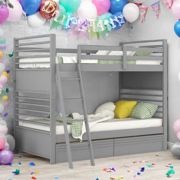 slide 2 of 59, Twin over Twin Classic Wooden Bunk Bed with Two Drawers,Space-Efficient Multifunctional Bunk Bed With Storage Gray