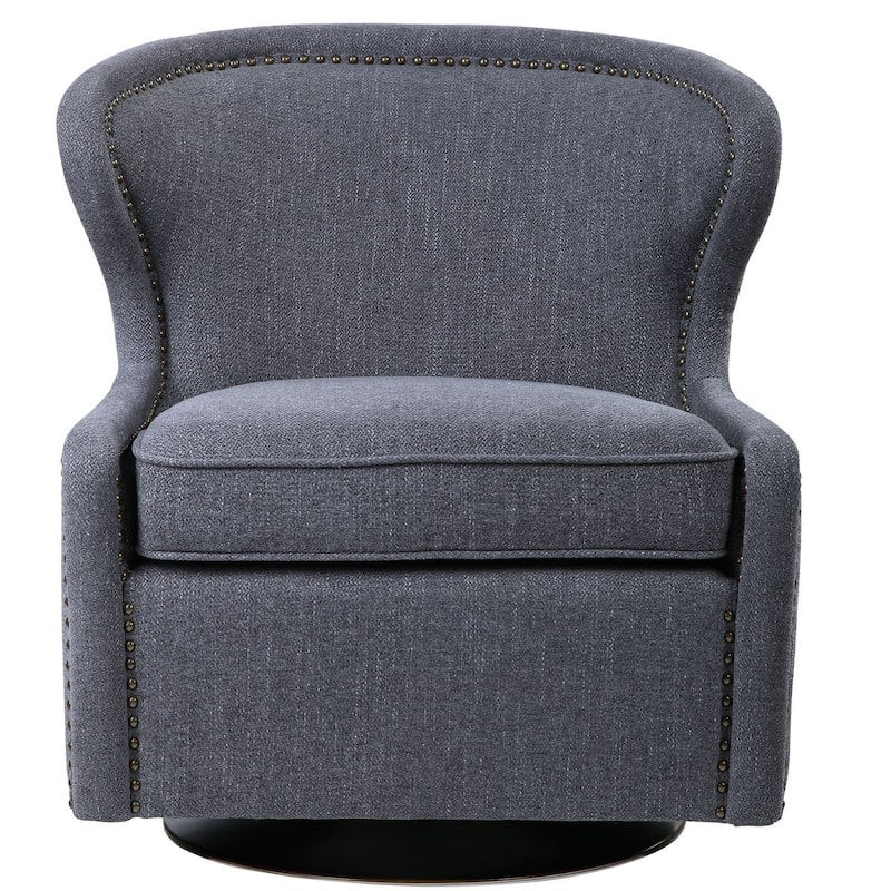 Uttermost Biscay 28" Wide Wingback Swivel Chair with Herringbone - Dark Charcoal Gray