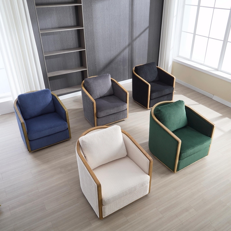 360-Degree Swivel Barrel Chair in Corduroy, Comfortable Accent Sofa Chair