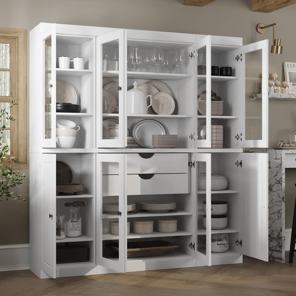 Palace Imports 100% Solid Wood Pantry Cabinet, 2 Drawers, Adjustable Shelves, 65" Wide, 71.5" Tall - 65" x 71.5"