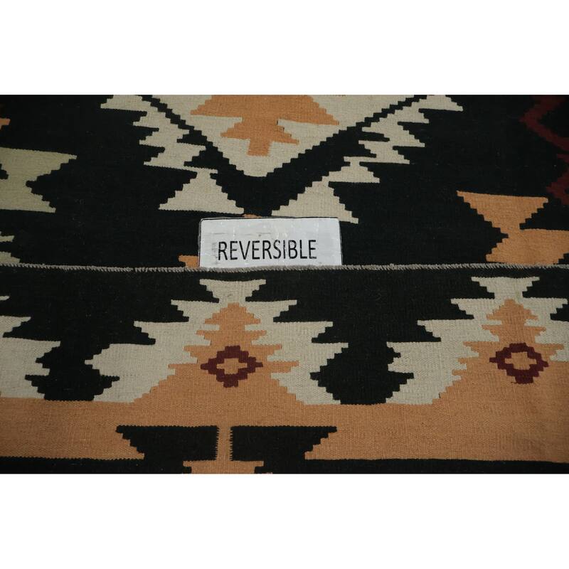 Hand Woven Oriental 100% Wool Carpet Southwestern Tribal Black Kilim Area Rug - 13' 1'' X 9' 10''