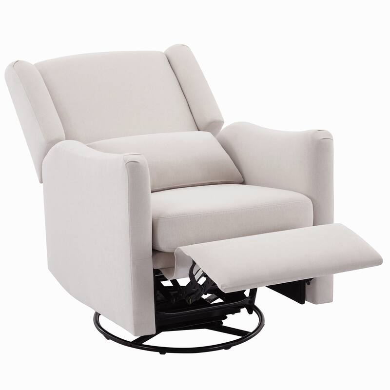 360 Swivel Rocker Recliner Chair, Wingback Accent Chair Nursery Chair with Adjustable Backrest & Footrest, Beige