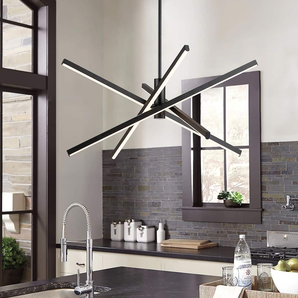 4-Light Modern Linear Pendant Island Lighting Sputnik Dimmable Integrated LED Chandelier for Dining Room