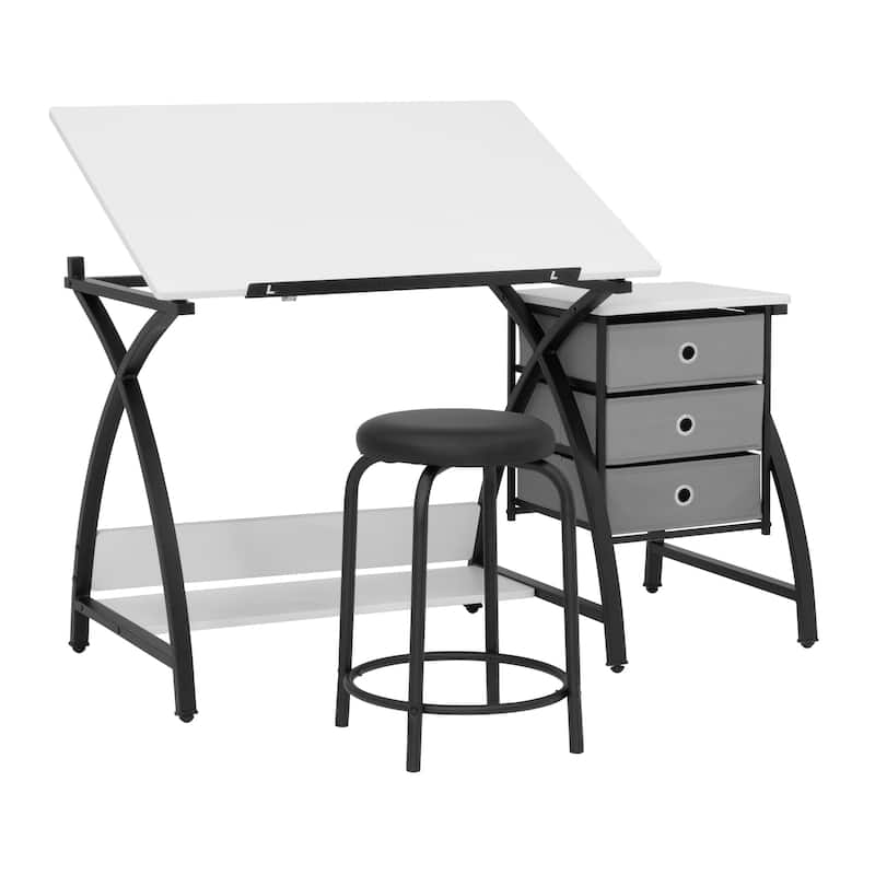 Studio Designs 2-Piece Comet Plus Drafting Table and Stool Set - Black/White