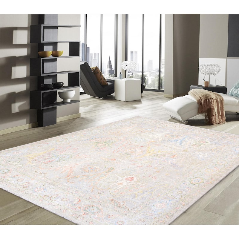 Pasargad Home Oushak Hand-Knotted Silver Wool Area Rug - 7'11" X 9' 7"