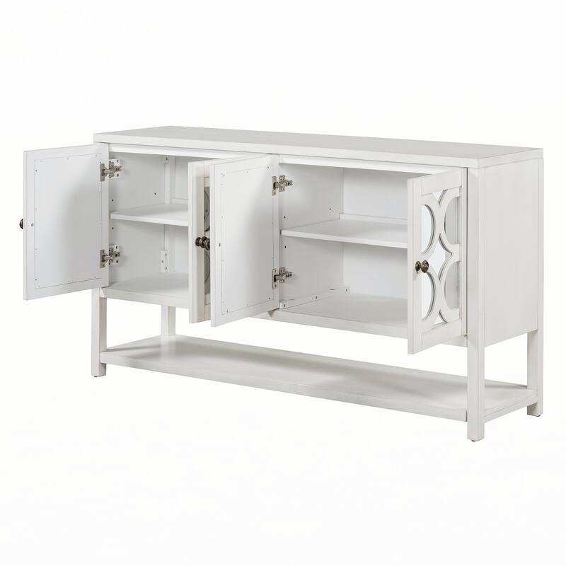 Retro Console Table with Mirrored Doors(Antique White)