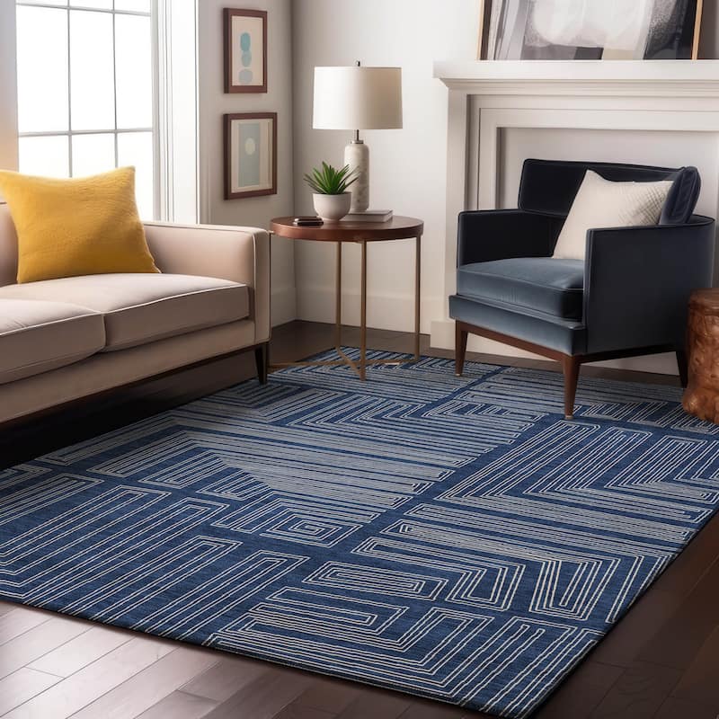 Premium Washable Super Soft Mid Century Modern Mayfield Rug - Navy - 5' x 7'6"