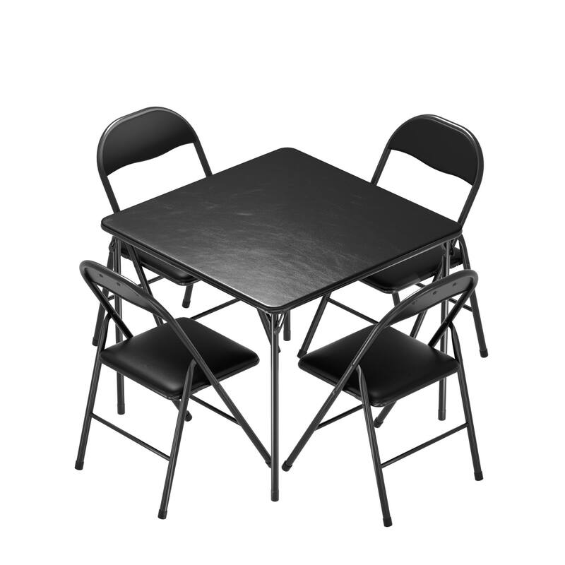 Javlergo Black PU Leather 5-Piece Folding Table and Chairs Set – Portable Card Game Table for Indoor Outdoor Use No Assembly