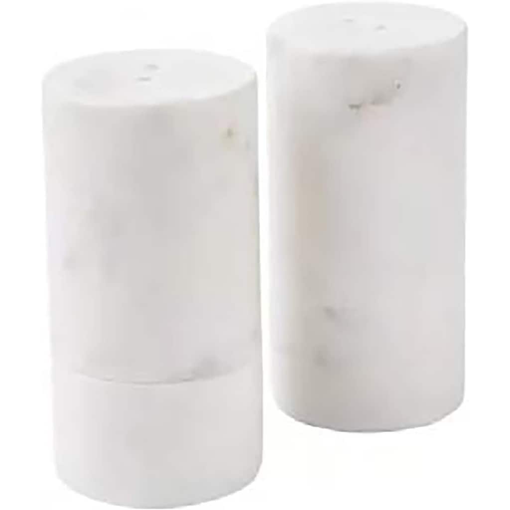 Natural White Marble Salt & Pepper Shaker Set 1.75" Diameter Season Your Meals In Style
