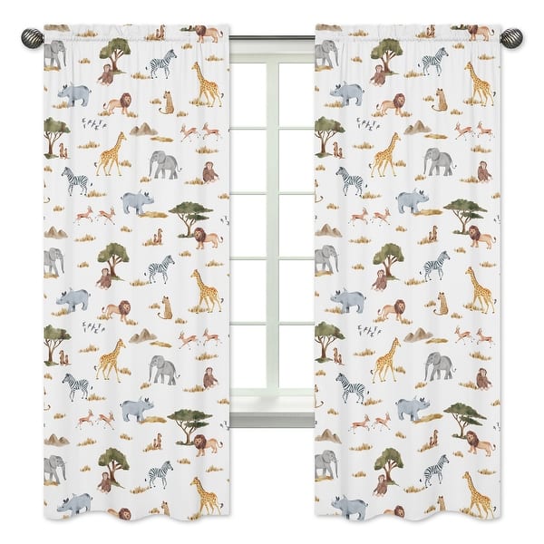 slide 2 of 5, Jungle Animal 84in Window Treatment Curtain Panels Hunter Green Grey Black and White Safari Elephant Giraffe Lion Monkey Leopard