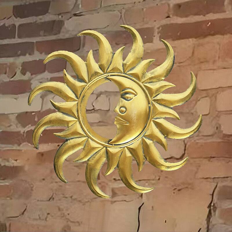 Half Moon and Sun Face Hanging Wall Decoration - 15.5" - Gold
