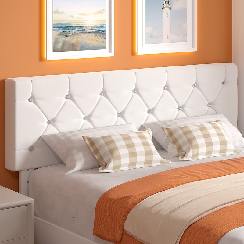 VECELO Upholstered Beds With Diamond Tufted Headboard Platform Bed Frame 7.9'' Under Bed Space